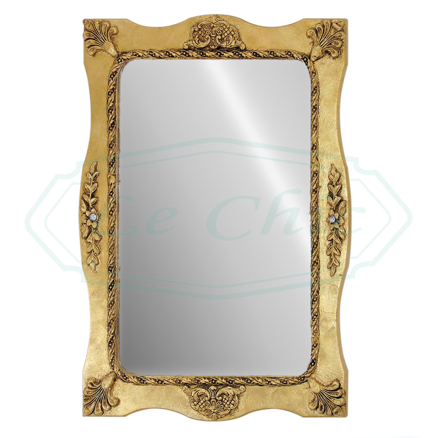 Specchio da parete design particolare metallo foglia oro - 1478